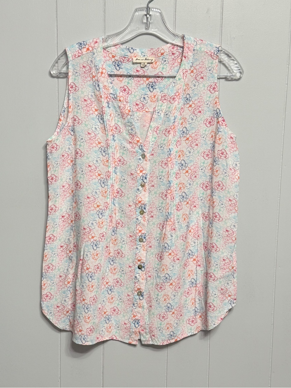 #19) Sleeveless Floral Button-Front Top - Multi Pastel